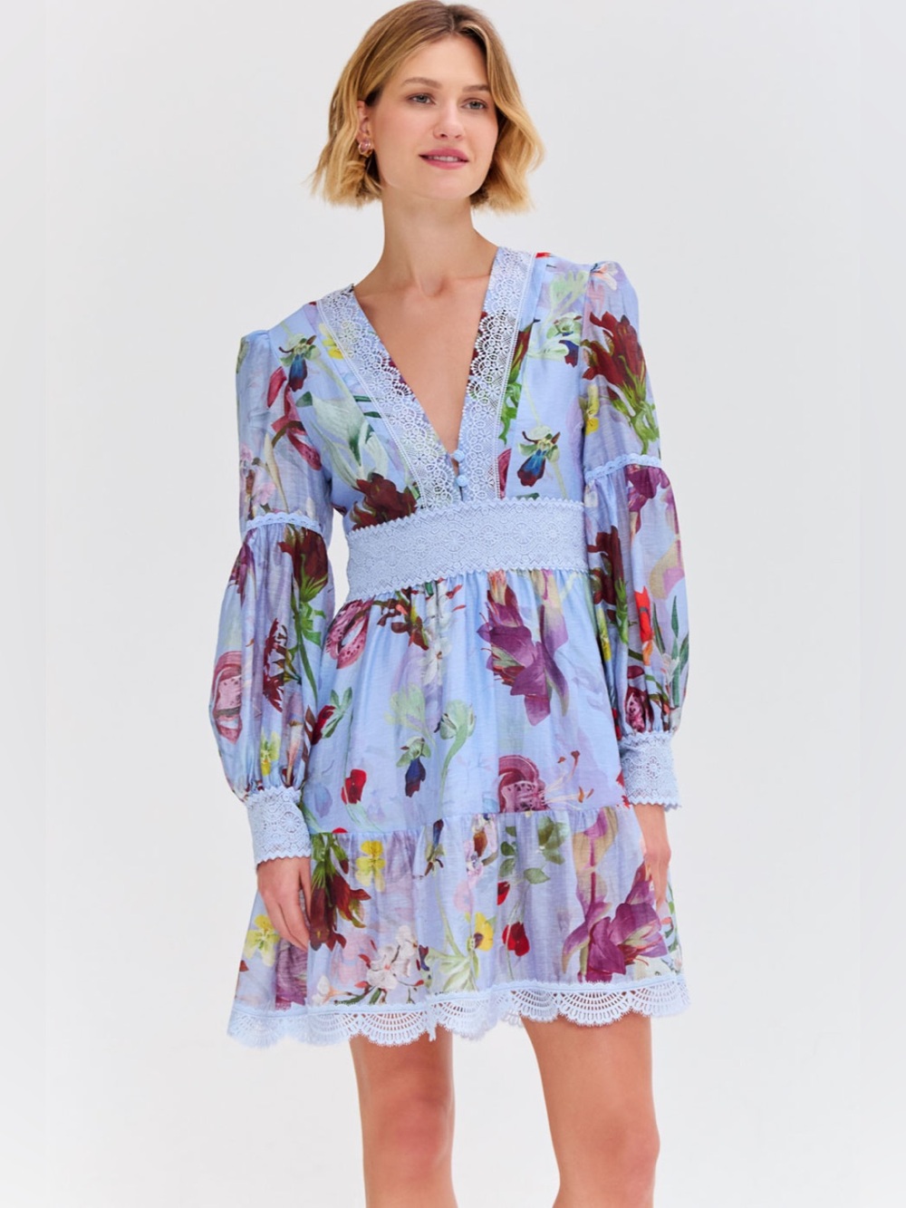 NWT PatBo LILY FLOWER LONG SLEEVE PLUNGE MINI